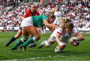 24 April 2022; Poppy Cleall of England scores a try during the TikTok Women's Six Nations Rugby Championship match between England and Ireland at Mattioli Woods Welford Road Stadium in Leicester, England. Photo by Darren Staples/Sportsfile
