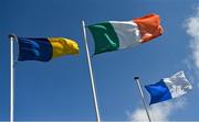 24 April 2022; The tri-colour flies between the country flags of Wicklow and Laois before the Leinster GAA Football Senior Championship Round 1 match between Wicklow and Laois at the County Grounds in Aughrim, Wicklow. Photo by Seb Daly/Sportsfile