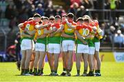 24 April 2022; Carlow players huddle before the Leinster GAA Football Senior Championship Round 1 match between Louth and Carlow at Páirc Tailteann in Navan, Meath. Photo by Eóin Noonan/Sportsfile