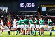 24 April 2022; The scoreboard shows the record breaking crowd attendance during the TikTok Women's Six Nations Rugby Championship match between England and Ireland at Mattioli Woods Welford Road Stadium in Leicester, England. Photo by Darren Staples/Sportsfile