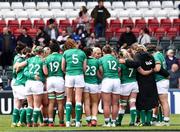 24 April 2022; Ireland players huddle after the TikTok Women's Six Nations Rugby Championship match between England and Ireland at Mattioli Woods Welford Road Stadium in Leicester, England. Photo by Darren Staples/Sportsfile