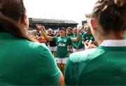 24 April 2022; Niamh Byrne of Ireland sings after the TikTok Women's Six Nations Rugby Championship match between England and Ireland at Mattioli Woods Welford Road Stadium in Leicester, England. Photo by Darren Staples/Sportsfile