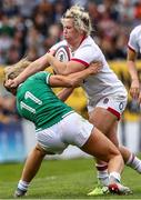 24 April 2022; Eimear Considine of Ireland tackles Marlie Packer of England during the TikTok Women's Six Nations Rugby Championship match between England and Ireland at Mattioli Woods Welford Road Stadium in Leicester, England. Photo by Darren Staples/Sportsfile