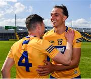 24 April 2022; Peter Duggan of Clare and teammate Paul Flanagan celebrate after the Munster GAA Hurling Senior Championship Round 2 match between Tipperary and Clare at FBD Semple Stadium in Thurles, Tipperary. Photo by Ray McManus/Sportsfile