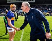 24 April 2022; Ronan Maher of Tipperary shakes hands with Clare manager Brian Lohan after the Munster GAA Hurling Senior Championship Round 2 match between Tipperary and Clare at FBD Semple Stadium in Thurles, Tipperary. Photo by Ray McManus/Sportsfile