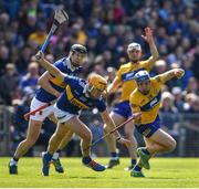 24 April 2022; Shane O'Donnell of Clare is tackled by Conor Stakelum of Tipperary during the Munster GAA Hurling Senior Championship Round 2 match between Tipperary and Clare at FBD Semple Stadium in Thurles, Tipperary. Photo by Ray McManus/Sportsfile