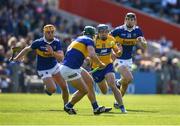 24 April 2022; Shane O'Donnell of Clare in action against Cathal Barrett and Gearoid O'Connor of Tipperary during the Munster GAA Hurling Senior Championship Round 2 match between Tipperary and Clare at FBD Semple Stadium in Thurles, Tipperary. Photo by Ray McManus/Sportsfile