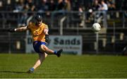 24 April 2022; Wicklow goalkeeper Mark Jackson kicks a point during the Leinster GAA Football Senior Championship Round 1 match between Wicklow and Laois at the County Grounds in Aughrim, Wicklow. Photo by Seb Daly/Sportsfile
