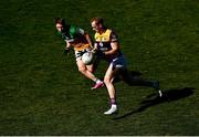 24 April 2022; Dylan Hyland of Offaly in action against Eoghan Nolan of Wexford during the Leinster GAA Football Senior Championship Round 1 match between Wexford and Offaly at Chadwicks Wexford Park in Wexford. Photo by David Fitzgerald/Sportsfile