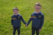24 April 2022; Tipperary supporters Callum Kelly, four years, and his brother Micheál, seven, on their way to the Munster GAA Hurling Senior Championship Round 2 match between Tipperary and Clare at FBD Semple Stadium in Thurles, Tipperary. Photo by Ray McManus/Sportsfile