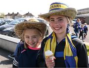 24 April 2022; Tipperary supporters Aoife, 8 years, and her sister Anna Leahy, 11, from Lattin Cullen, on their way to the Munster GAA Hurling Senior Championship Round 2 match between Tipperary and Clare at FBD Semple Stadium in Thurles, Tipperary. Photo by Ray McManus/Sportsfile