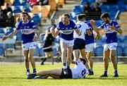 24 April 2022; Laois players, from left, Trevor Collins, Alan Farrell and Daniel O’Reilly reacts after a decision is given against their side during the Leinster GAA Football Senior Championship Round 1 match between Wicklow and Laois at the County Grounds in Aughrim, Wicklow. Photo by Seb Daly/Sportsfile