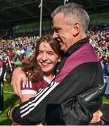 24 April 2022; Galway manager Padraic Joyce is congratulated by his daughter Ava after the Connacht GAA Football Senior Championship Quarter-Final match between Mayo and Galway at Hastings Insurance MacHale Park in Castlebar, Mayo. Photo by Brendan Moran/Sportsfile