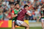 24 April 2022; Liam Silke of Galway in action against Aidan O’Shea of Mayo during the Connacht GAA Football Senior Championship Quarter-Final match between Mayo and Galway at Hastings Insurance MacHale Park in Castlebar, Mayo. Photo by Ray Ryan/Sportsfile