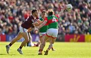 24 April 2022; Damien Comer of Galway in action against Padraig O’Hora of Mayo during the Connacht GAA Football Senior Championship Quarter-Final match between Mayo and Galway at Hastings Insurance MacHale Park in Castlebar, Mayo. Photo by Brendan Moran/Sportsfile