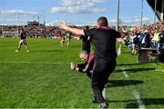 24 April 2022; Galway manager Padraic Joyce, left, and selector John Concannon celebrate at the final whistle of the Connacht GAA Football Senior Championship Quarter-Final match between Mayo and Galway at Hastings Insurance MacHale Park in Castlebar, Mayo. Photo by Brendan Moran/Sportsfile