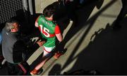 24 April 2022; Cillian O'Connor of Mayo leaves the pitch after the Connacht GAA Football Senior Championship Quarter-Final match between Mayo and Galway at Hastings Insurance MacHale Park in Castlebar, Mayo. Photo by Brendan Moran/Sportsfile