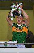 25 April 2022; Kerry captain Sean O'Brien lifting the cup after the EirGrid Munster GAA Football Under 20 Championship final match between Kerry and Cork at Austin Stack Park in Tralee, Kerry. Photo by Eóin Noonan/Sportsfile