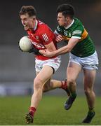 25 April 2022; Neil Lordan of Cork in action against Gearoid Hassett of Kerry during the EirGrid Munster GAA Football Under 20 Championship final match between Kerry and Cork at Austin Stack Park in Tralee, Kerry. Photo by Eóin Noonan/Sportsfile