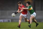 25 April 2022; Neil Lordan of Cork in action against Gearoid Hassett of Kerry during the EirGrid Munster GAA Football Under 20 Championship final match between Kerry and Cork at Austin Stack Park in Tralee, Kerry. Photo by Eóin Noonan/Sportsfile