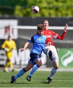 26 April 2022; Leon Bonnes of Queen's University Belfast in action against Rossa McAllister of UCD during the Collingwood Cup Final match between UCD and Queens University Belfast at Oriel Park in Dundalk, Louth. Photo by Ben McShane/Sportsfile