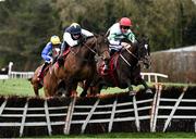 26 April 2022; Party Central, with Davy Russell up, right, clears the last ahead of Instit, with Danny Mullins up, on their way to winning the Howden Insurance Brokers Mares Novice Hurdle during day one of the Punchestown Festival at Punchestown Racecourse in Kildare. Photo by David Fitzgerald/Sportsfile