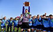 26 April 2022; UCD captain and goalkeeper Lorcan Healy lifts the Collingwood Cup after the Collingwood Cup Final match between UCD and Queens University Belfast at Oriel Park in Dundalk, Louth. Photo by Ben McShane/Sportsfile