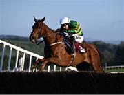 26 April 2022; Capodanno, with Mark Walsh up, jumps the last on their way to winning the Dooley Insurance Group Champion Novice Steeplechase during day one of the Punchestown Festival at Punchestown Racecourse in Kildare. Photo by David Fitzgerald/Sportsfile