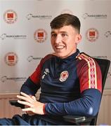 27 April 2022; Joe Redmond speaking to journalists during a St Patrick's Athletic Media Conference at Richmond Park in Dublin. Photo by Sam Barnes/Sportsfile