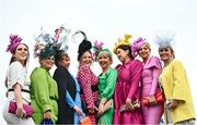 27 April 2022; Racegoers, from left, Sharon Farrell, Melissa Murphy, Dorie Clarke, Helen Rouse, Rachel Rouse, Joanne Leigh, Laura Leigh and Ber Fahey prior to racing during day two of the Punchestown Festival at Punchestown Racecourse in Kildare. Photo by David Fitzgerald/Sportsfile