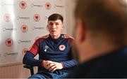 27 April 2022; Joe Redmond speaking to journalists during a St Patrick's Athletic Media Conference at Richmond Park in Dublin. Photo by Sam Barnes/Sportsfile