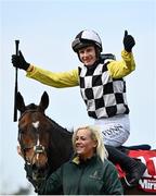 27 April 2022; Paul Townend celebrates on The Nice Guy after they won the Irish Mirror Novice Hurdle during day two of the Punchestown Festival at Punchestown Racecourse in Kildare. Photo by David Fitzgerald/Sportsfile