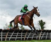 26 April 2022; Clairmc, with Sean Flanagan up, jumps the last in the Howden Insurance Brokers Mares Novice Hurdle during the Punchestown Festival Champion Chase Day in Punchestown Racecourse, Kildare. Photo by David Fitzgerald/Sportsfile