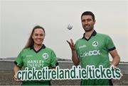 28 April 2022; Ireland captains Laura Delany  and Andrew Balbirnie during the Ireland’s International Cricket Season Launch at HBV Studios in Dublin. Photo by Sam Barnes/Sportsfile
