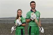 28 April 2022; Ireland captains Laura Delany  and Andrew Balbirnie during the Ireland’s International Cricket Season Launch at HBV Studios in Dublin. Photo by Sam Barnes/Sportsfile
