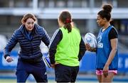 27 April 2022; Lineout coach Marie Louise O'Reilly with Eimear Corri and Alice O'Dowd during a Leinster Rugby women's squad training session at Energia Park in Dublin. Photo by Brendan Moran/Sportsfile