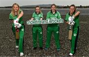 28 April 2022; Ireland cricketers, from left, Gaby Lewis, Celeste Raack, Cara Murray and Ireland captain Laura Delany during the Ireland’s International Cricket Season Launch at HBV Studios in Dublin. Photo by Sam Barnes/Sportsfile