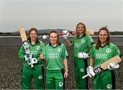 28 April 2022; Ireland cricketers, from left, Cara Murray, Celeste Raack, Gaby Lewis and Ireland captain Laura Delany during the Ireland’s International Cricket Season Launch at HBV Studios in Dublin. Photo by Sam Barnes/Sportsfile