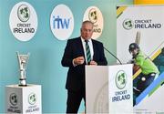 28 April 2022; Ross McCollum, Cricket Ireland Chairman, speaking during the Ireland’s International Cricket Season Launch at HBV Studios in Dublin. Photo by Sam Barnes/Sportsfile