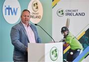 28 April 2022; Richard Holdsworth, Cricket Ireland High Performance Director, speaking during the Ireland’s International Cricket Season Launch at HBV Studios in Dublin. Photo by Sam Barnes/Sportsfile