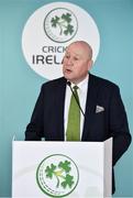 28 April 2022; Heatley Tector, Owner and director of HBV Studios, speaking during the Ireland’s International Cricket Season Launch at HBV Studios in Dublin. Photo by Sam Barnes/Sportsfile