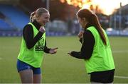 27 April 2022; Emma Tilly, left, and Abbie Gibney during a Leinster Rugby women's squad training session at Energia Park in Dublin. Photo by Brendan Moran/Sportsfile