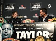 28 April 2022; Katie Taylor and promoter Eddie Hearn during a media conference, held at the Hulu Theatre at Madison Square Garden, ahead of her undisputed lightweight championship fight with Amanda Serrano, on Saturday night at Madison Square Garden in New York, USA. Photo by Stephen McCarthy/Sportsfile