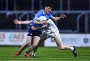 28 April 2022; Sean Kinsella of Dublin in action against James McGrath of Kildare during the EirGrid Leinster GAA Football U20 Championship Final match between Dublin and Kildare at MW Hire O'Moore Park in Portlaoise, Laois. Photo by Ben McShane/Sportsfile