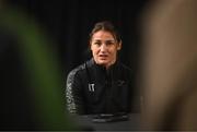 28 April 2022; Katie Taylor during a media conference, held at the Hulu Theatre at Madison Square Garden, ahead of her undisputed lightweight championship fight with Amanda Serrano, on Saturday night at Madison Square Garden in New York, USA. Photo by Stephen McCarthy/Sportsfile