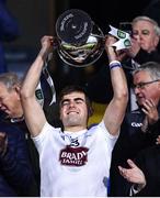 28 April 2022; Kildare captain Aaron Browne lifts the cup after the EirGrid Leinster GAA Football U20 Championship Final match between Dublin and Kildare at MW Hire O'Moore Park in Portlaoise, Laois. Photo by Ben McShane/Sportsfile