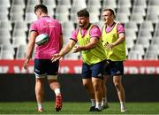 29 April 2022; Michael Milne, centre, and Nick McCarthy during a Leinster Rugby Captain's Run at the DHL Stadium in Cape Town, South Africa. Photo by Harry Murphy/Sportsfile