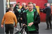29 April 2022; Sean Hoare of Shamrock Rovers arrives for the SSE Airtricity League Premier Division match between Sligo Rovers and Shamrock Rovers at The Showgrounds in Sligo. Photo by Piaras Ó Mídheach/Sportsfile