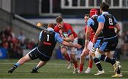 29 April 2022; Jack O'Donoghue of Munster is tackled by Rhys Carre of Cardiff Blues during the United Rugby Championship match between Munster and Cardiff at Musgrave Park in Cork. Photo by Brendan Moran/Sportsfile