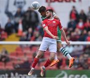 29 April 2022; Lee Grace of Shamrock Rovers in action against Aidan Keena of Sligo Rovers during the SSE Airtricity League Premier Division match between Sligo Rovers and Shamrock Rovers at The Showgrounds in Sligo. Photo by Piaras Ó Mídheach/Sportsfile